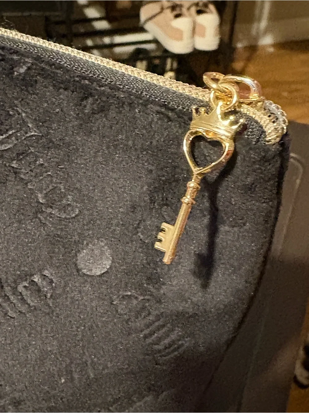 Juicy Couture Black Velvet Cosmetic Pouch with Gold Logo Accent